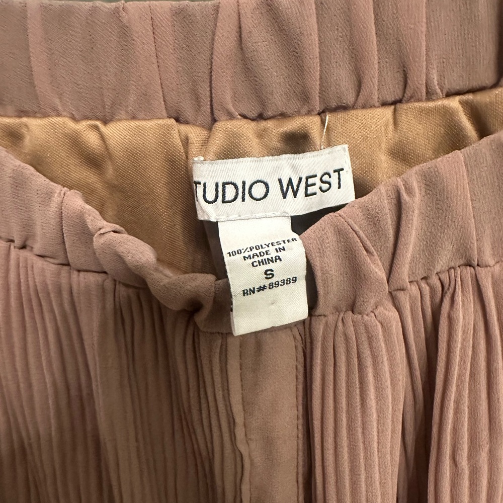 Studio West Button-Front Pleated Tan/Pink Maxi Skirt - Picture 3 of 4